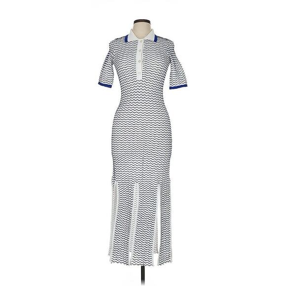 NWOT REMAIN 3d Wave Knit Polo Slit Dress Blue Chevron Collared 8 - Picture 2 of 5